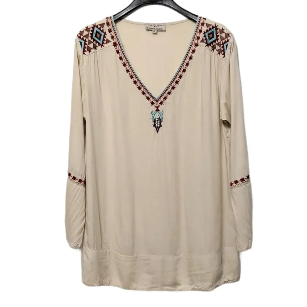 R CINCO RANCH Embroidered Beaded Tunic Top S - Picture 1 of 8